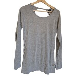 Nicole Miller New‎ York Active Gray Long Sleeve Cutout Wrap Top M Medium